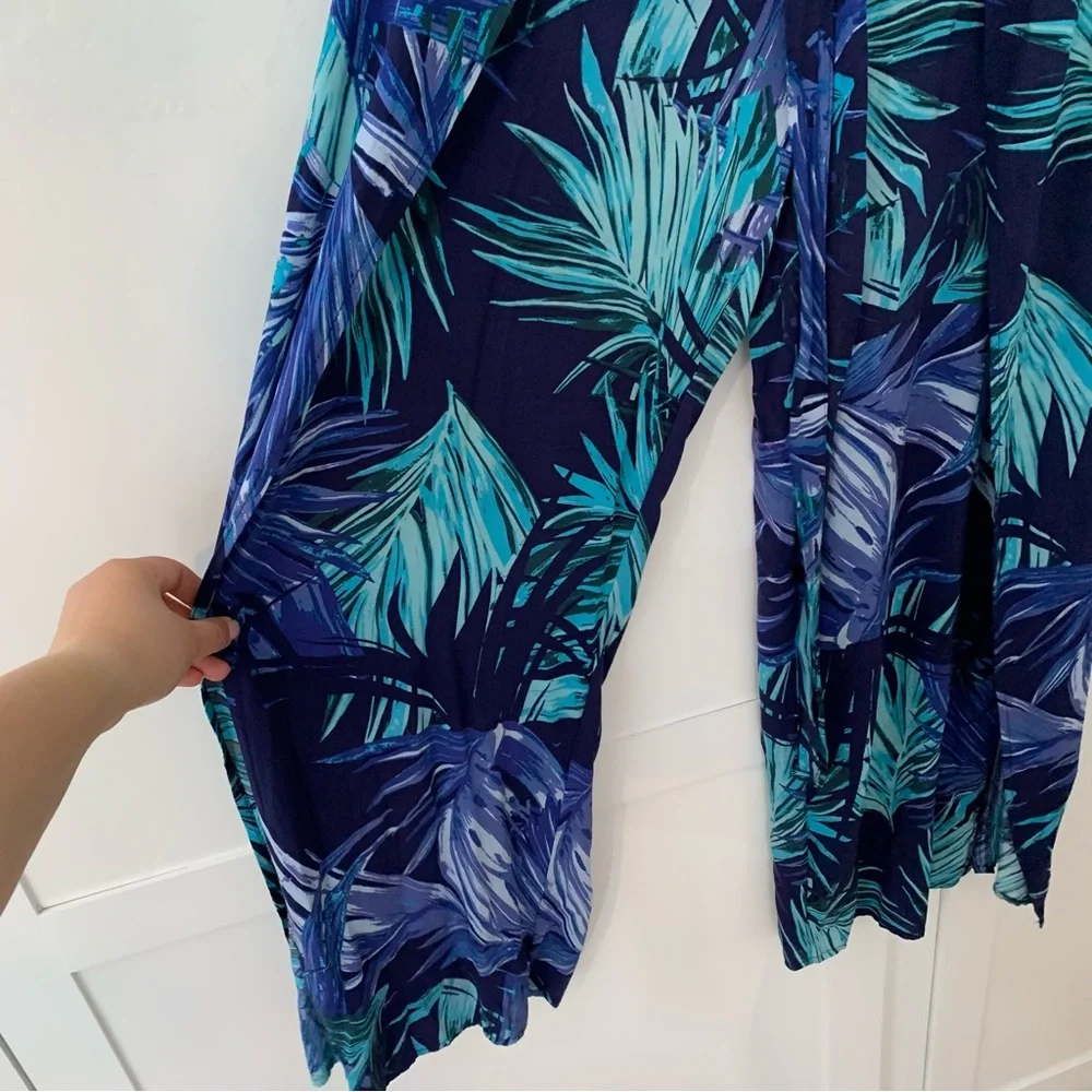 New Look Blue Rayon Boho Beach High Waist Side Slit Large Pants